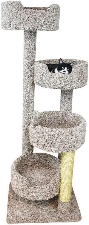 HomeStock large multi-level carpeted cat tree earth tone with scratching posts