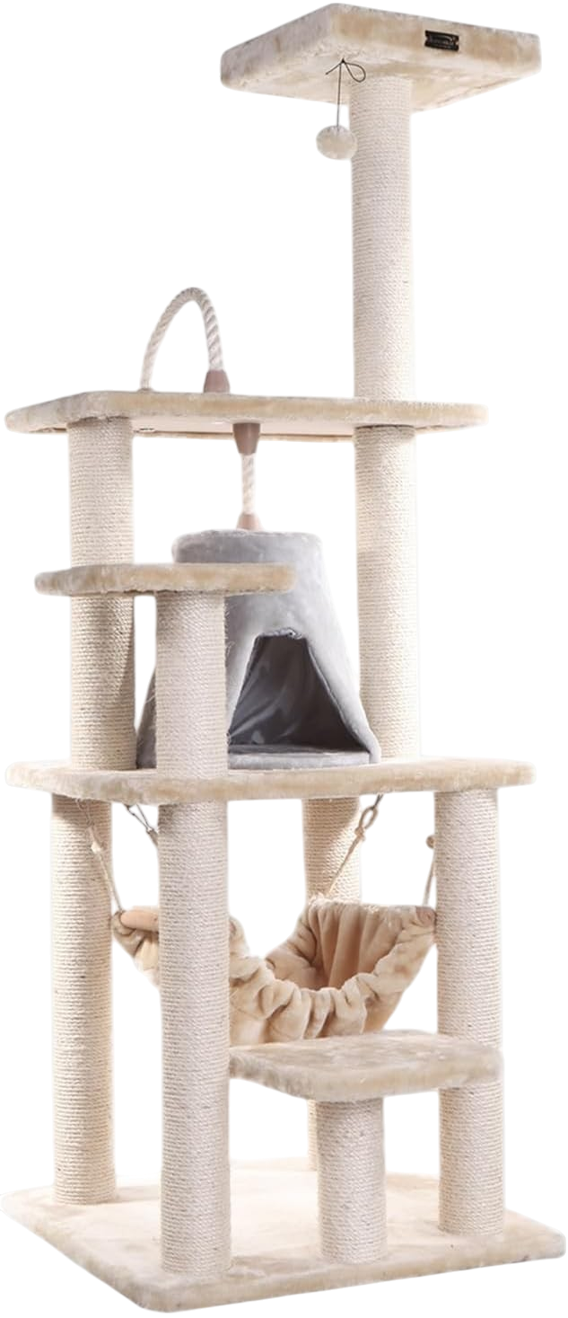 HomeStock 65" cat tree with hammock faux fur condo and scratching posts