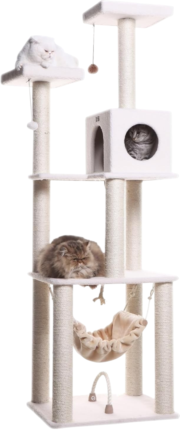 HomeStock 4-level ivory cat tree with condo swing and hammock for indoor cats